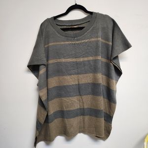 Janice Gray and Tan Striped Poncho Sweater One Size
